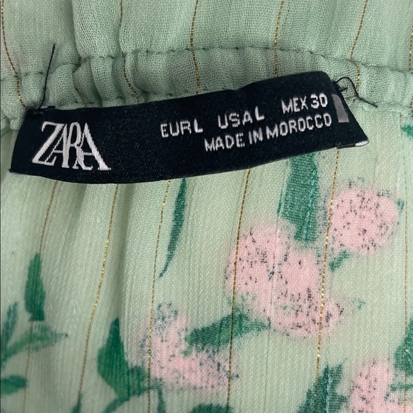 Zara Floral Sheer Blouse in Mint Green & Pink Ruffle Collar with Tie Flowy Fit - Picture 11 of 16